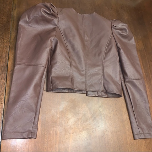 Azalea Wang ultimate puff sleeve pleather blazer Jacket In chocolate NEW! - Picture 9 of 13